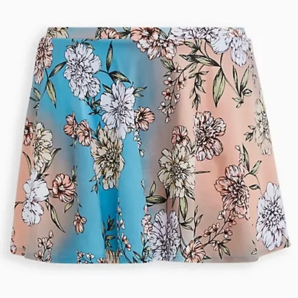 TORRID‎ PEACH FLORAL HIGH WAIST SKATER SWIM SKIRT